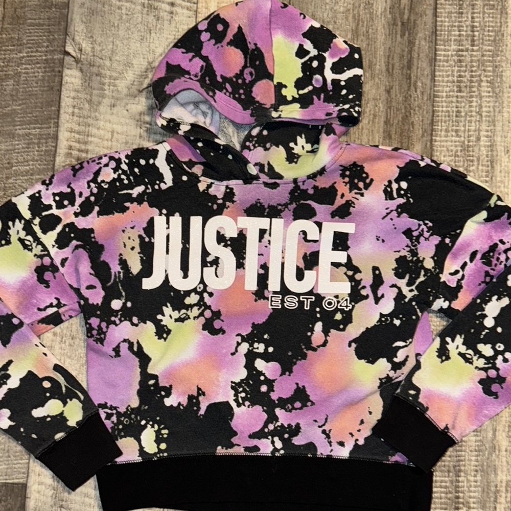 - Justice Black and Purple Tie-Dye Hoodie Sweatshirt-size Small 7/8